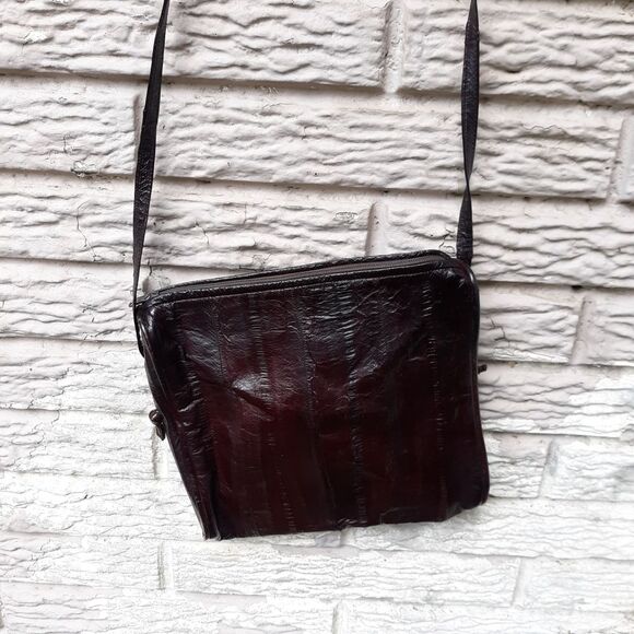 Vintage Brown Eel Skin Leather Purse 70s 80s Soft Shoulder Crossbody Bag - Picture 16 of 16